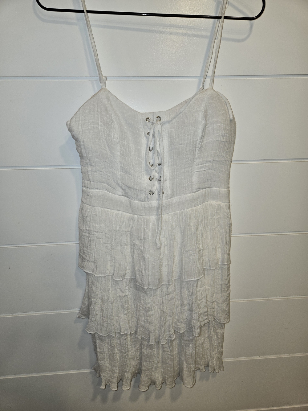 White Tiered Lace-Up Sundress
